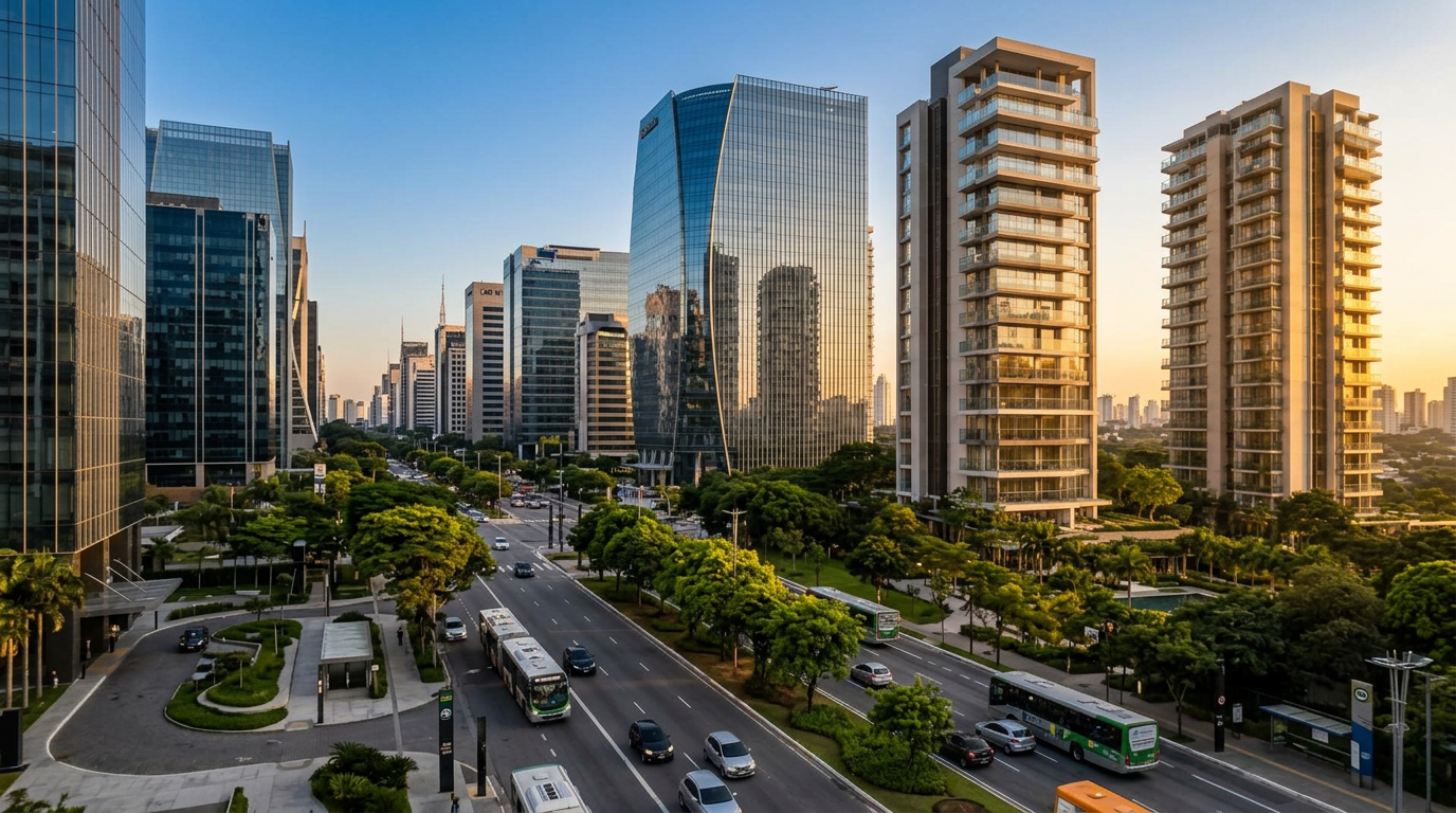 Vista da Avenida Brigadeiro Faria Lima, em São Paulo, ao fim da tarde